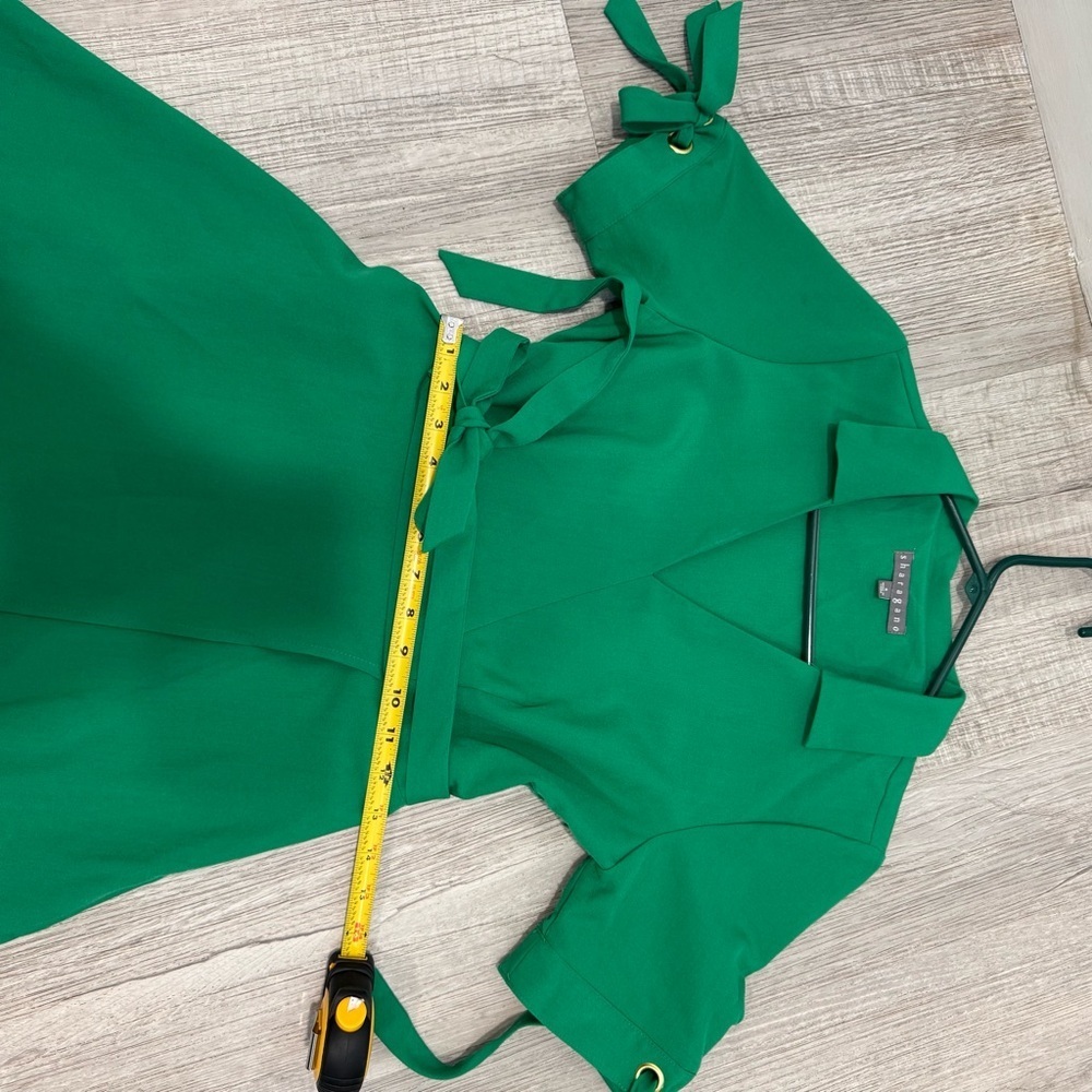 Sharagano Vibrant Green Midi Dress with Tie Sleeves size 6 - Picture 7 of 16